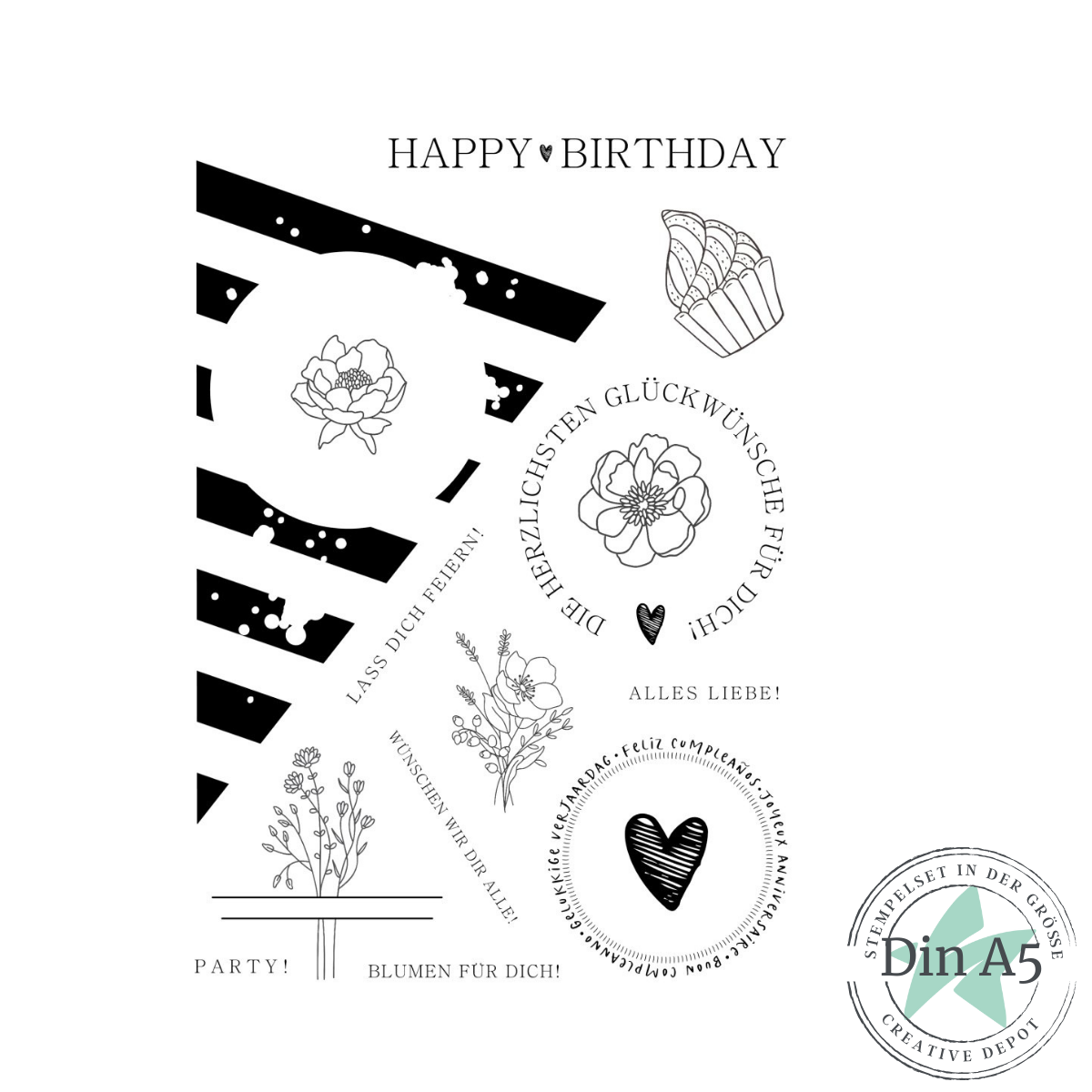 Stempelset - Wimpel Happy Birthday