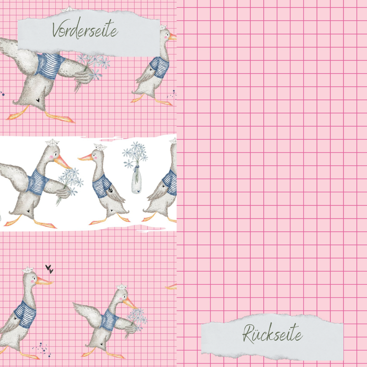 Designpapier - Designline - Laufenten - Pink - Doppelseitig bedruckt