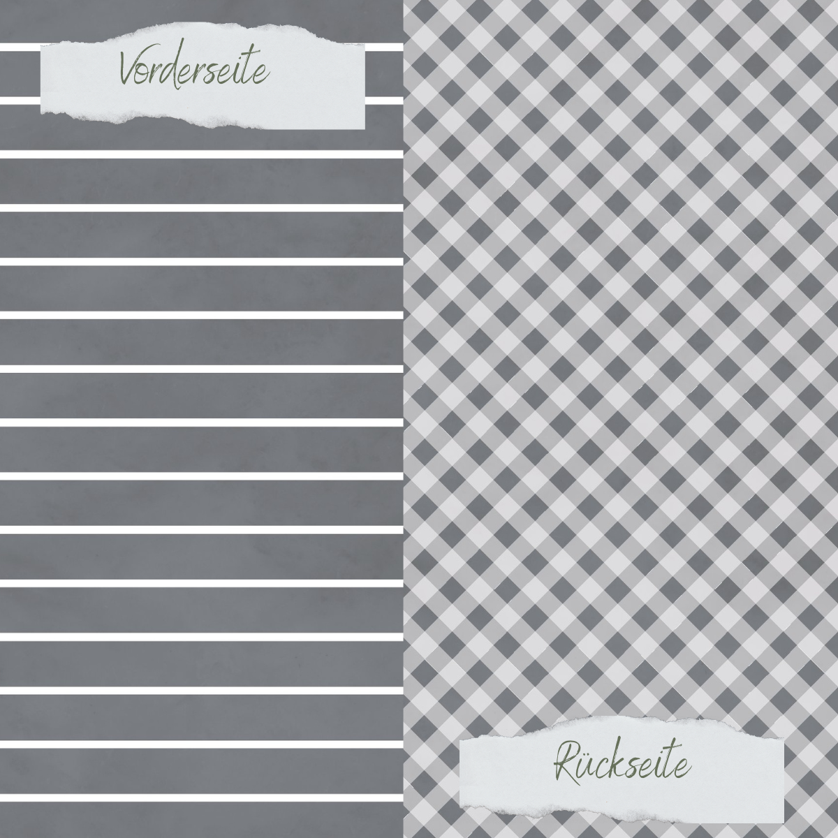 Designpapier - Basic - Dunkelgrau - Breite Linien + Karo - Doppelseitig bedruckt