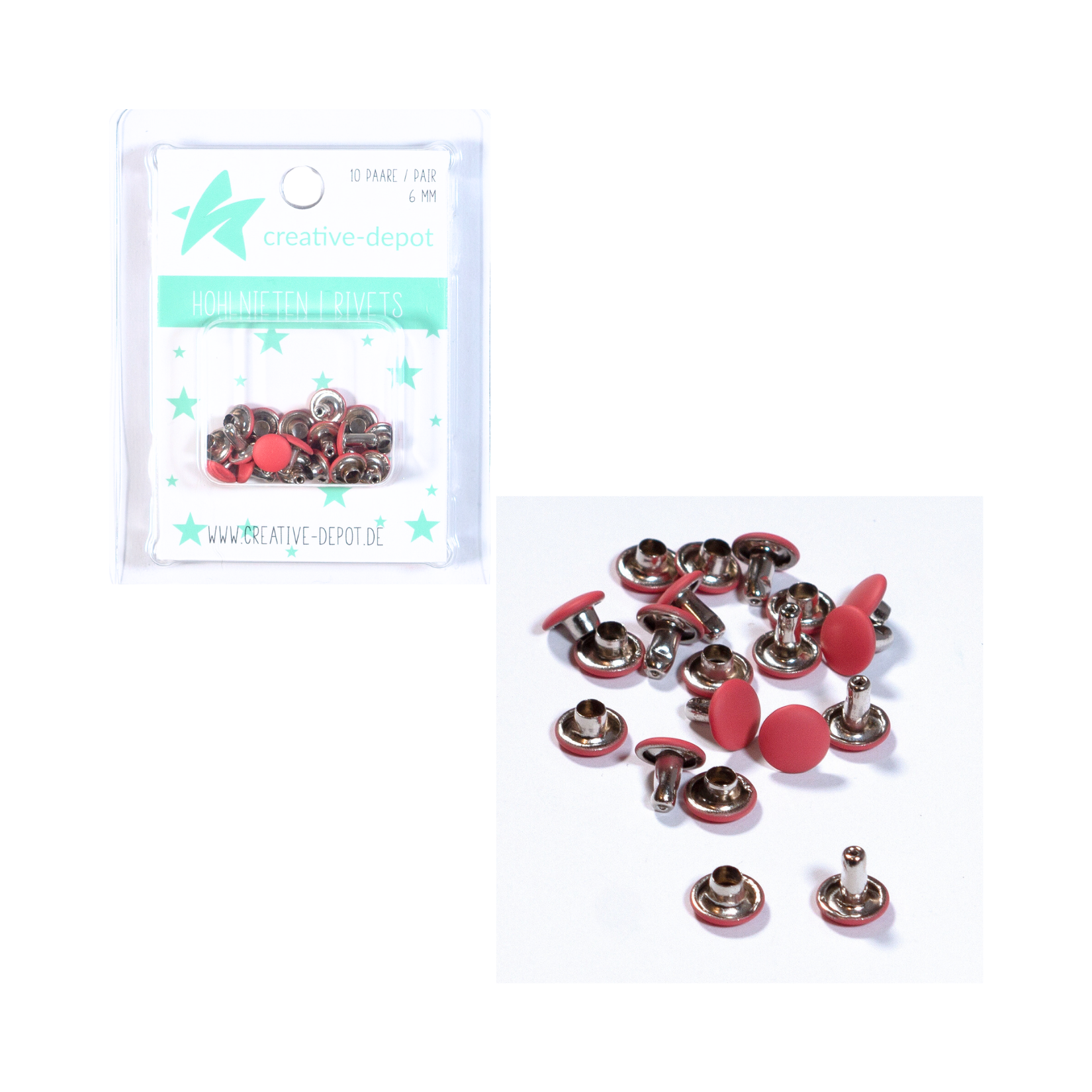 Doppelhohlnieten - Bordeaux - Matt - 10 Paar - 6 mm