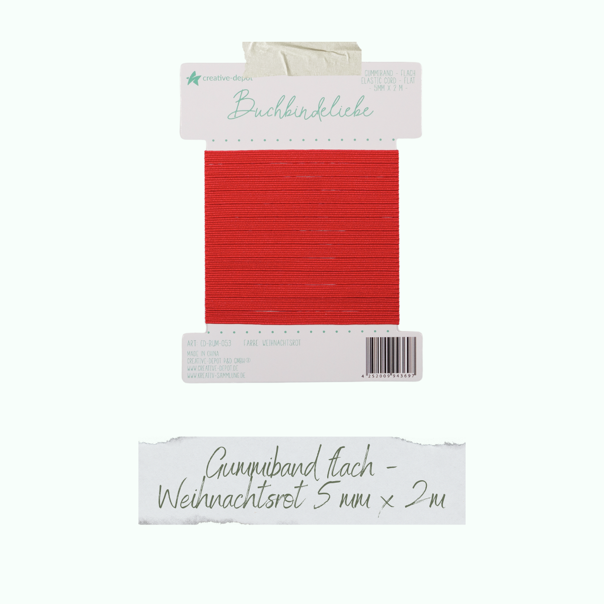CD-BUM_053_Gummiband-flach-Weihnachtsrot Buchbindeliebe - Gummiband - Weihnachtsrot - flach