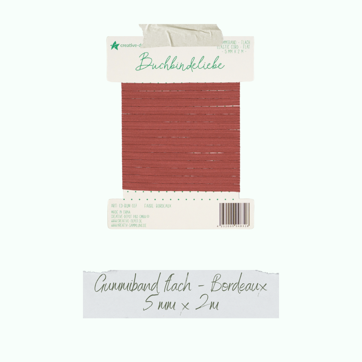 CD-BUM-107_Gummiband-flach-Bordeaux Gummiband - Bordeaux - flach - Buchbindeliebe